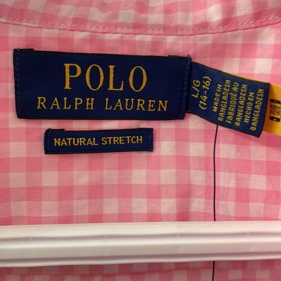 Polo Ralph Lauren pink gingham button down shirt. Size youth L (14-16) - Picture 2 of 6